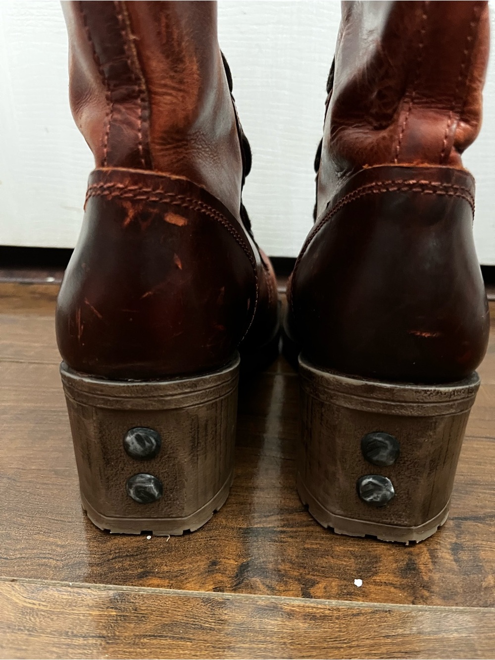 Fly London Women's Lace-Up Mid-Calf Boots in Distressed Red-Brown Leather - Picture 2 of 6